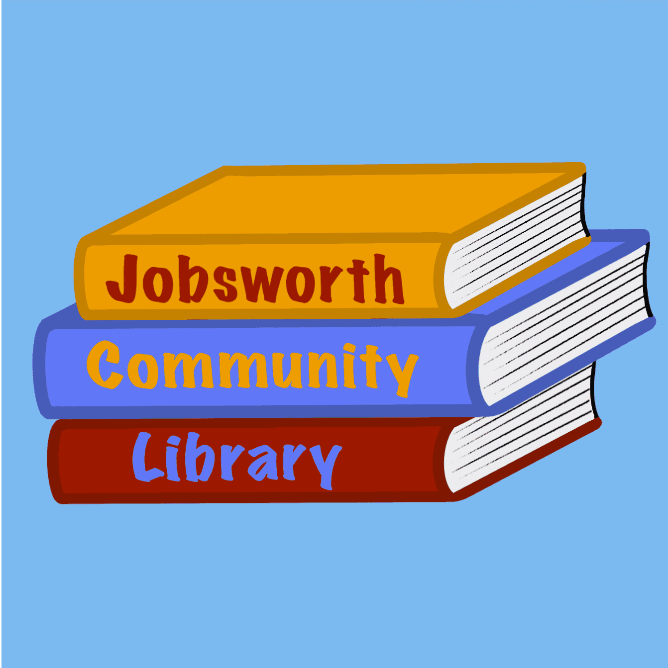 the community library logo showing three books stacked with the words 'Jobsworth Community Library' running along the spines of the books